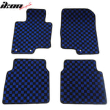 Front Rear Full Set Waterproof Floor Mats for Hyundai Sonata 2011-2014 Black Blue Plaid Checkered Carpets PP & Loop Pile Surface & TPE Backing 4PCS