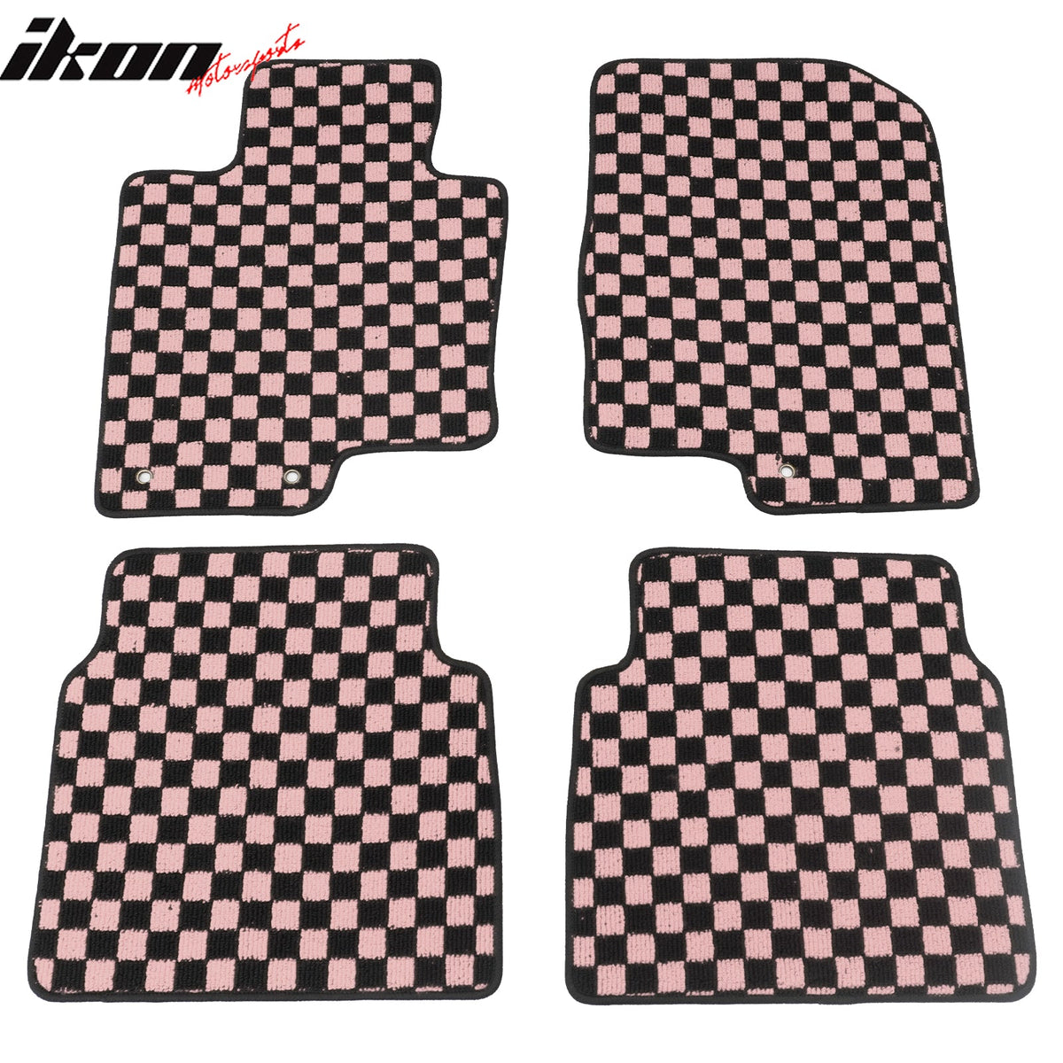 Front Rear Full Set Waterproof Floor Mats for Hyundai Sonata 2011-2014 Black Pink Plaid Checkered Carpets PP & Loop Pile Surface & TPE Backing 4PCS