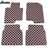 Front Rear Full Set Waterproof Floor Mats for Hyundai Sonata 2011-2014 Black Pink Plaid Checkered Carpets PP & Loop Pile Surface & TPE Backing 4PCS
