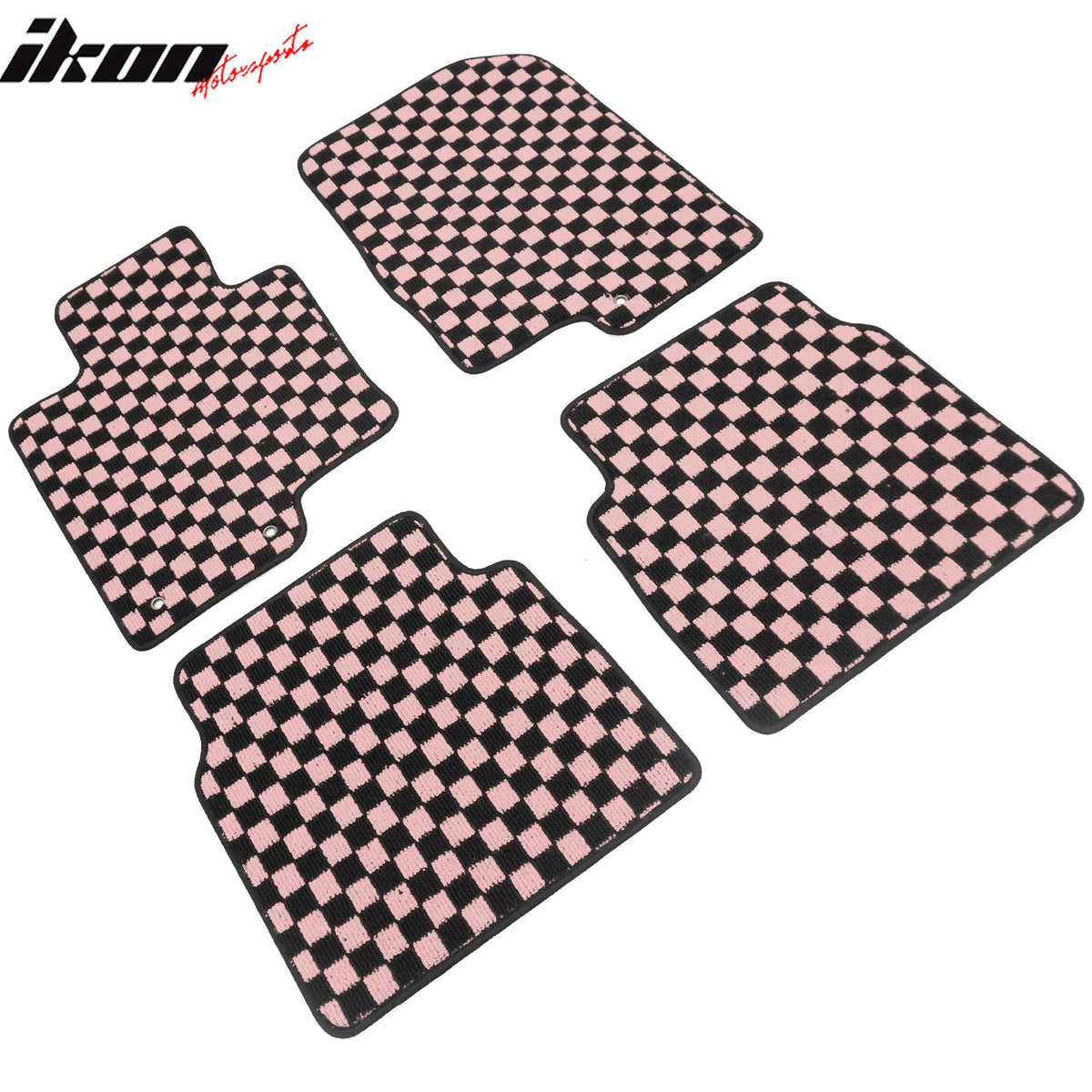 Front Rear Full Set Waterproof Floor Mats for Hyundai Sonata 2011-2014 Black Pink Plaid Checkered Carpets PP & Loop Pile Surface & TPE Backing 4PCS