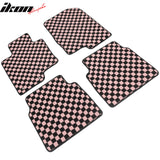 Front Rear Full Set Waterproof Floor Mats for Hyundai Sonata 2011-2014 Black Pink Plaid Checkered Carpets PP & Loop Pile Surface & TPE Backing 4PCS