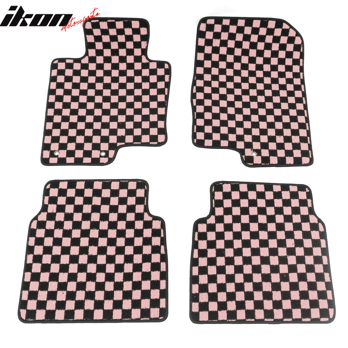 Front Rear Full Set Waterproof Floor Mats for Hyundai Sonata 2011-2014 Black Pink Plaid Checkered Carpets PP & Loop Pile Surface & TPE Backing 4PCS