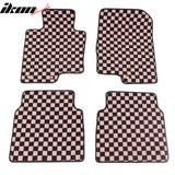 Front Rear Full Set Waterproof Floor Mats for Hyundai Sonata 2011-2014 Black Pink Plaid Checkered Carpets PP & Loop Pile Surface & TPE Backing 4PCS