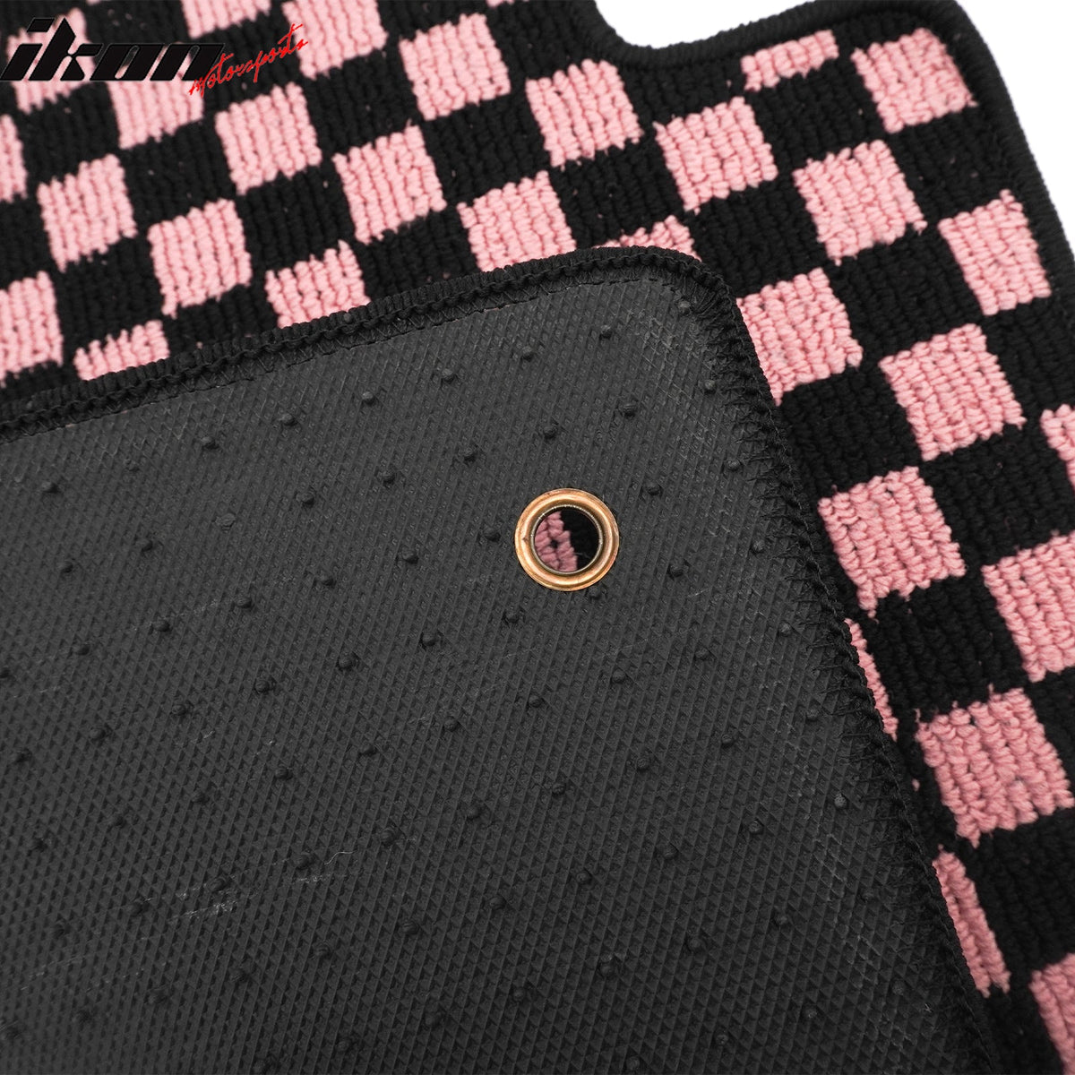 Front Rear Full Set Waterproof Floor Mats for Hyundai Sonata 2011-2014 Black Pink Plaid Checkered Carpets PP & Loop Pile Surface & TPE Backing 4PCS