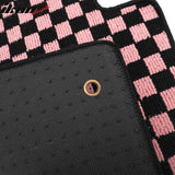 Front Rear Full Set Waterproof Floor Mats for Hyundai Sonata 2011-2014 Black Pink Plaid Checkered Carpets PP & Loop Pile Surface & TPE Backing 4PCS