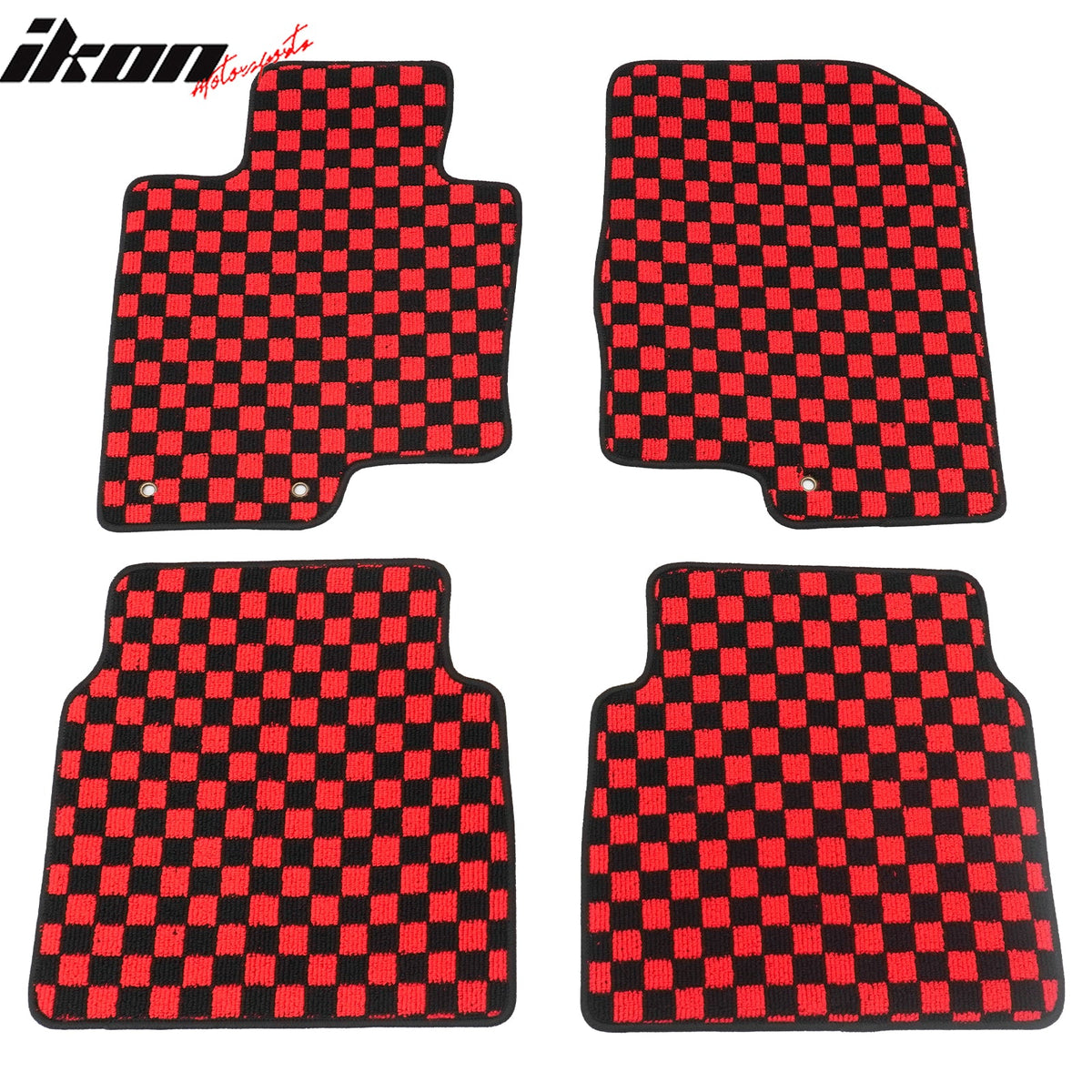 Front Rear Full Set Waterproof Floor Mats for Hyundai Sonata 2011-2014 Black Red Plaid Checkered Carpets PP & Loop Pile Surface & TPE Backing 4PCS