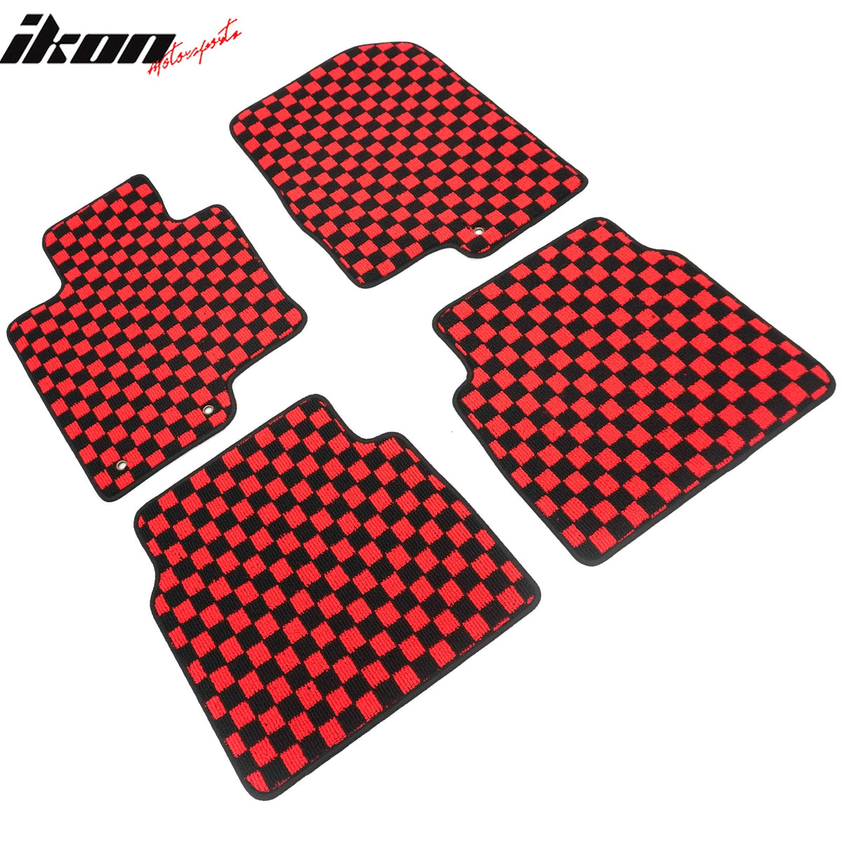 Front Rear Full Set Waterproof Floor Mats for Hyundai Sonata 2011-2014 Black Red Plaid Checkered Carpets PP & Loop Pile Surface & TPE Backing 4PCS