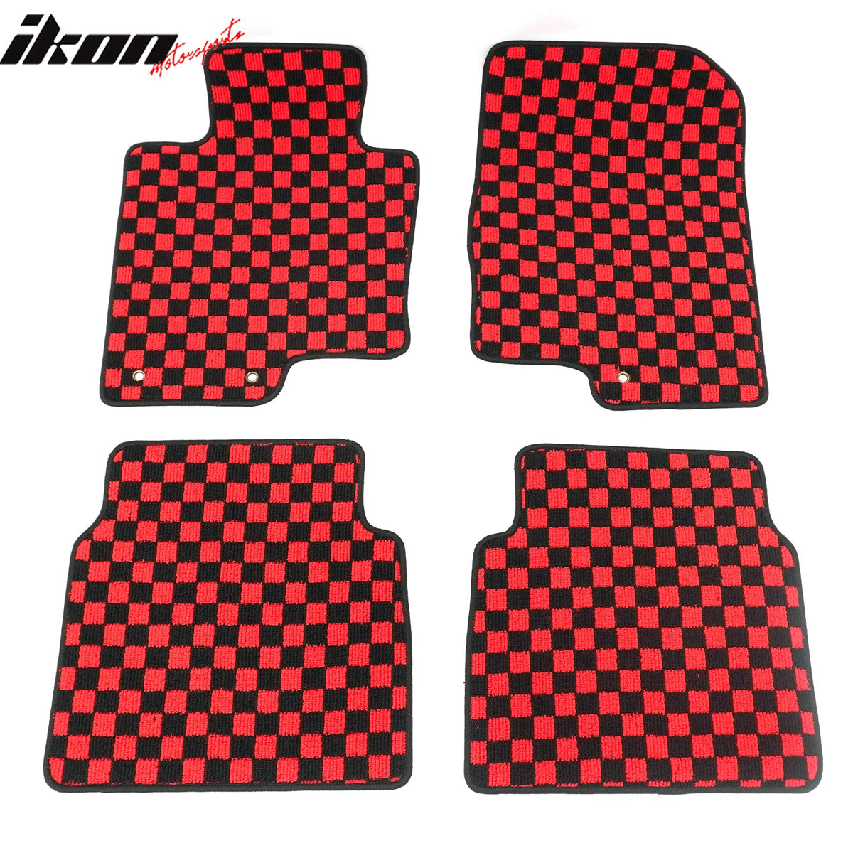 Front Rear Full Set Waterproof Floor Mats for Hyundai Sonata 2011-2014 Black Red Plaid Checkered Carpets PP & Loop Pile Surface & TPE Backing 4PCS