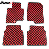 Front Rear Full Set Waterproof Floor Mats for Hyundai Sonata 2011-2014 Black Red Plaid Checkered Carpets PP & Loop Pile Surface & TPE Backing 4PCS