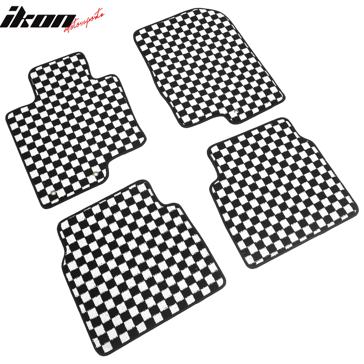 Front Rear Full Set Waterproof Floor Mats for Hyundai Sonata 2011-2014 Black White Plaid Checkered Carpets PP & Loop Pile Surface & TPE Backing 4PCS