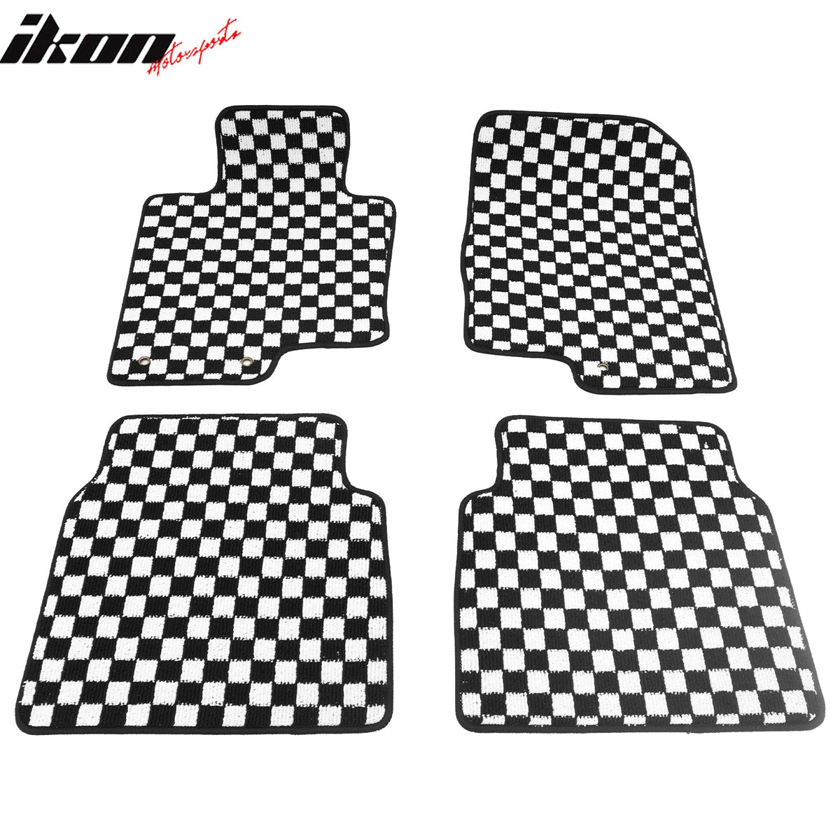 Front Rear Full Set Waterproof Floor Mats for Hyundai Sonata 2011-2014 Black White Plaid Checkered Carpets PP & Loop Pile Surface & TPE Backing 4PCS