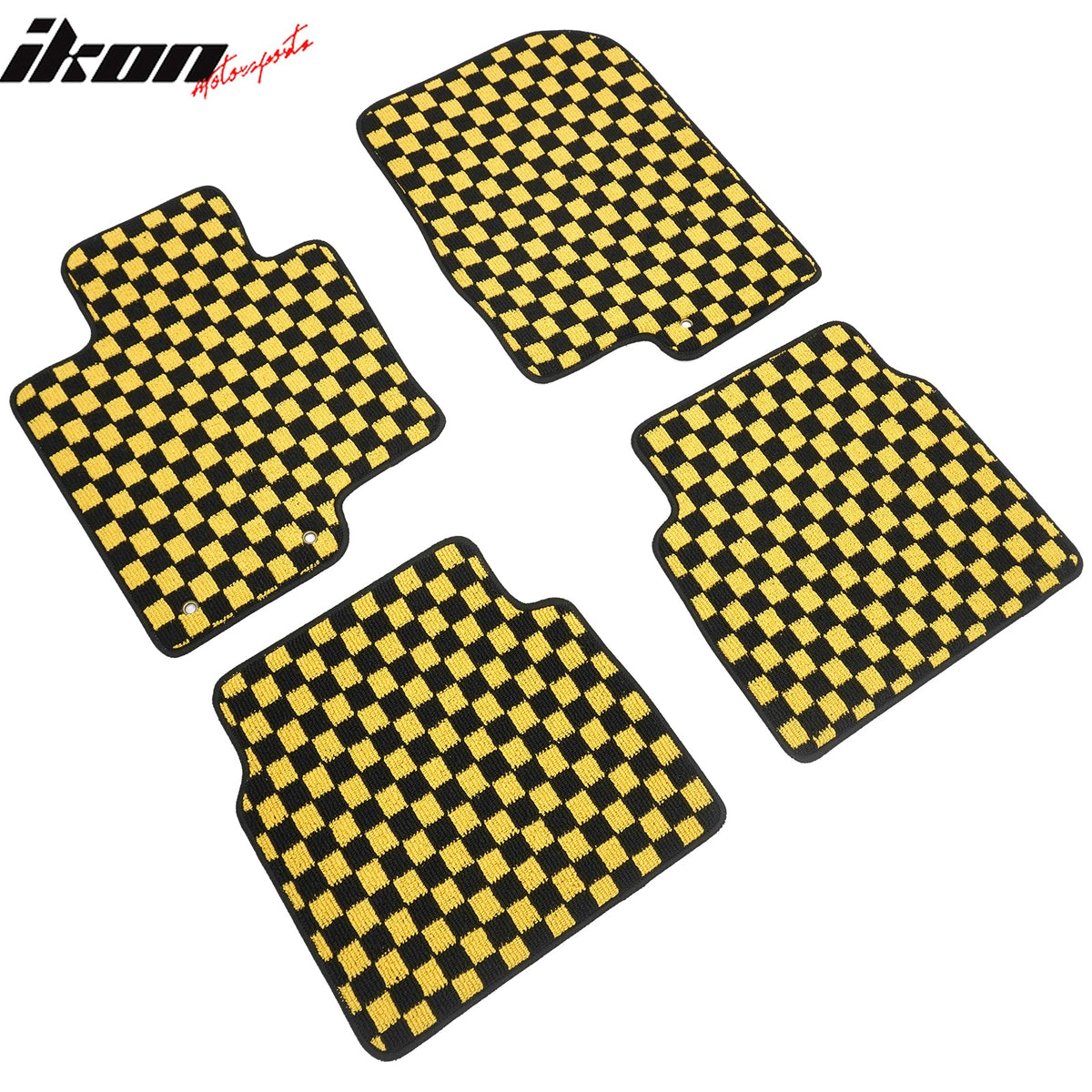 Front Rear Full Set Waterproof Floor Mats for Hyundai Sonata 2011-2014 Black Yellow Plaid Checkered Carpets PP & Loop Pile Surface & TPE Backing 4PCS