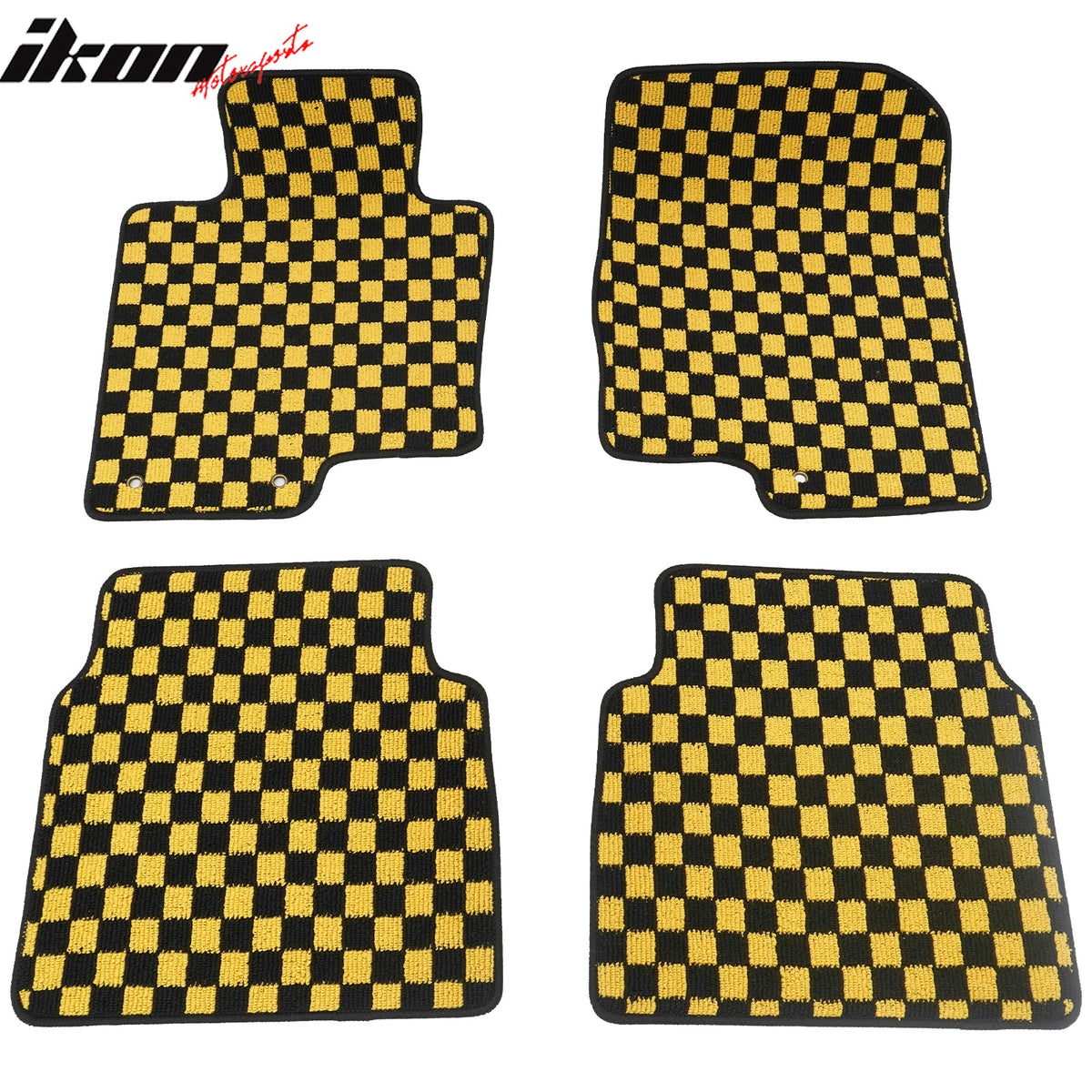 Front Rear Full Set Waterproof Floor Mats for Hyundai Sonata 2011-2014 Black Yellow Plaid Checkered Carpets PP & Loop Pile Surface & TPE Backing 4PCS
