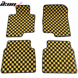 Front Rear Full Set Waterproof Floor Mats for Hyundai Sonata 2011-2014 Black Yellow Plaid Checkered Carpets PP & Loop Pile Surface & TPE Backing 4PCS