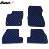 Front Rear Full Set Waterproof Floor Mats for Ford Focus 2012-2018 Black Blue Plaid Checkered Carpets PP & Loop Pile Surface & TPE Backing 4PCS