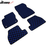 Front Rear Full Set Waterproof Floor Mats for Ford Focus 2012-2018 Black Blue Plaid Checkered Carpets PP & Loop Pile Surface & TPE Backing 4PCS