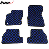 Front Rear Full Set Waterproof Floor Mats for Ford Focus 2012-2018 Black Blue Plaid Checkered Carpets PP & Loop Pile Surface & TPE Backing 4PCS