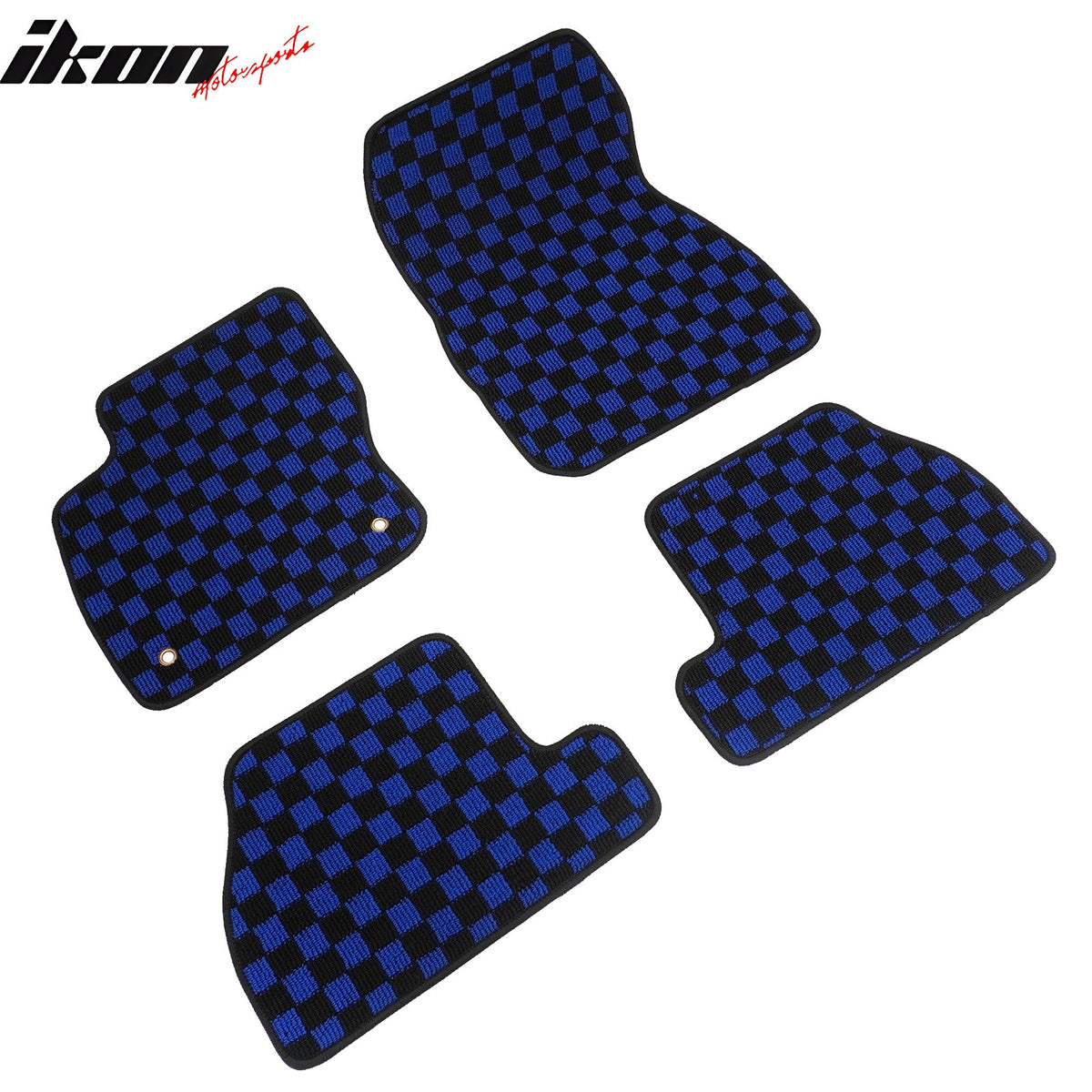 Front Rear Full Set Waterproof Floor Mats for Ford Focus 2012-2018 Black Blue Plaid Checkered Carpets PP & Loop Pile Surface & TPE Backing 4PCS