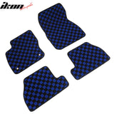 Front Rear Full Set Waterproof Floor Mats for Ford Focus 2012-2018 Black Blue Plaid Checkered Carpets PP & Loop Pile Surface & TPE Backing 4PCS