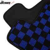 Front Rear Full Set Waterproof Floor Mats for Ford Focus 2012-2018 Black Blue Plaid Checkered Carpets PP & Loop Pile Surface & TPE Backing 4PCS