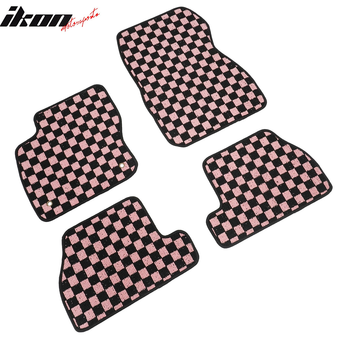 Front Rear Full Set Waterproof Floor Mats for Ford Focus 2012-2018 Black Pink Plaid Checkered Carpets PP & Loop Pile Surface & TPE Backing 4PCS