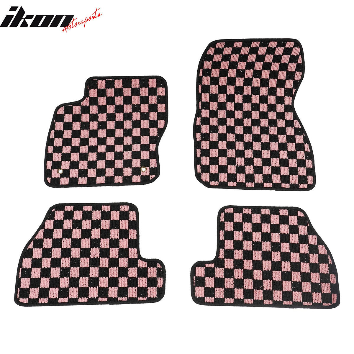 Front Rear Full Set Waterproof Floor Mats for Ford Focus 2012-2018 Black Pink Plaid Checkered Carpets PP & Loop Pile Surface & TPE Backing 4PCS