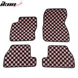 Front Rear Full Set Waterproof Floor Mats for Ford Focus 2012-2018 Black Pink Plaid Checkered Carpets PP & Loop Pile Surface & TPE Backing 4PCS