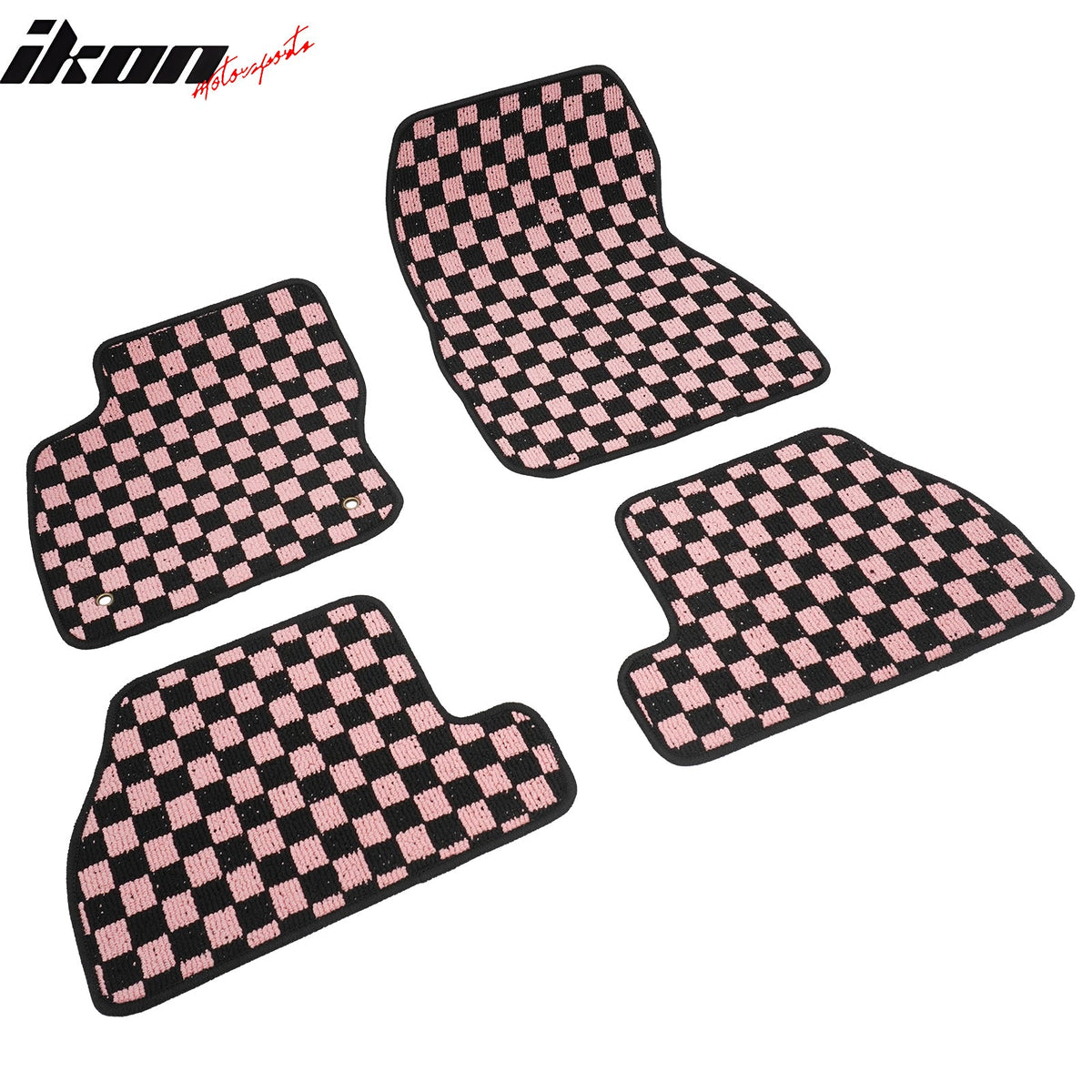 Front Rear Full Set Waterproof Floor Mats for Ford Focus 2012-2018 Black Pink Plaid Checkered Carpets PP & Loop Pile Surface & TPE Backing 4PCS