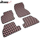 Front Rear Full Set Waterproof Floor Mats for Ford Focus 2012-2018 Black Pink Plaid Checkered Carpets PP & Loop Pile Surface & TPE Backing 4PCS