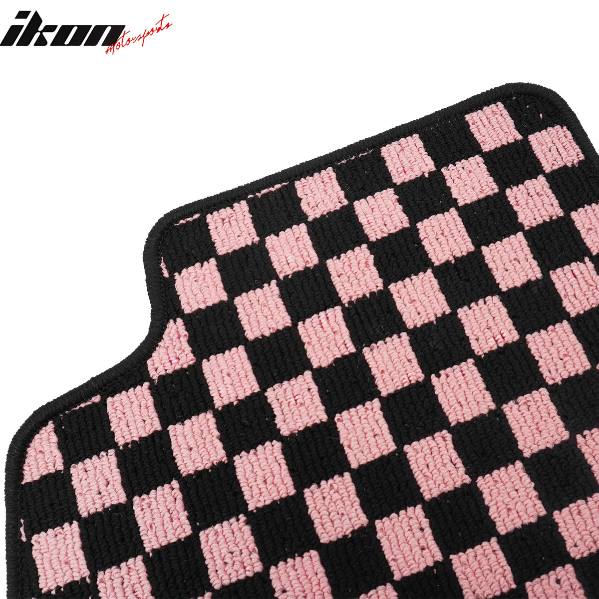 Front Rear Full Set Waterproof Floor Mats for Ford Focus 2012-2018 Black Pink Plaid Checkered Carpets PP & Loop Pile Surface & TPE Backing 4PCS