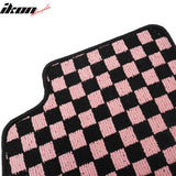 Front Rear Full Set Waterproof Floor Mats for Ford Focus 2012-2018 Black Pink Plaid Checkered Carpets PP & Loop Pile Surface & TPE Backing 4PCS