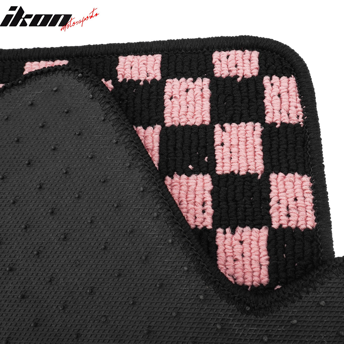 Front Rear Full Set Waterproof Floor Mats for Ford Focus 2012-2018 Black Pink Plaid Checkered Carpets PP & Loop Pile Surface & TPE Backing 4PCS
