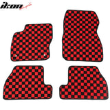 Front Rear Full Set Waterproof Floor Mats for Ford Focus 2012-2018 Black Red Plaid Checkered Carpets PP & Loop Pile Surface & TPE Backing 4PCS