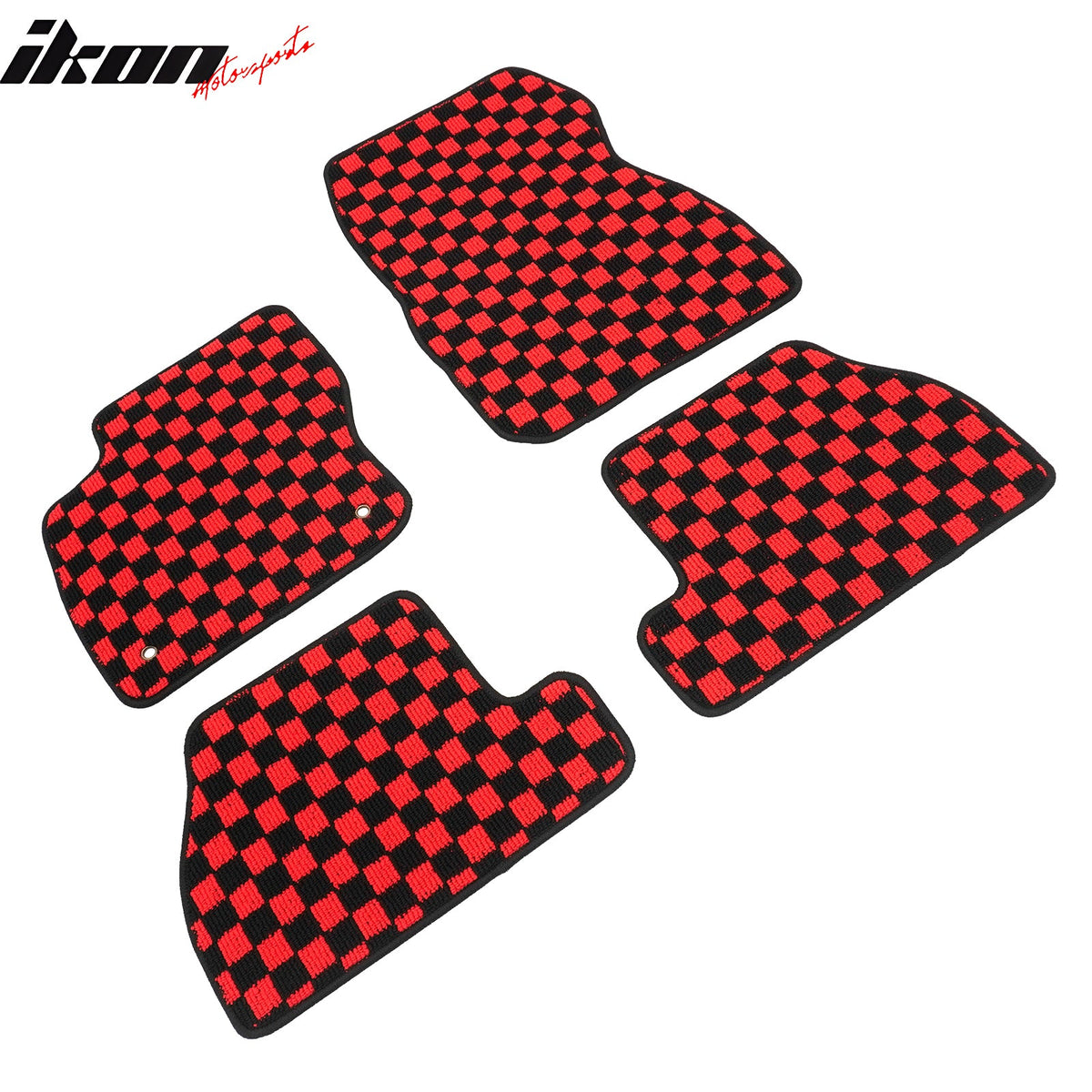 Front Rear Full Set Waterproof Floor Mats for Ford Focus 2012-2018 Black Red Plaid Checkered Carpets PP & Loop Pile Surface & TPE Backing 4PCS