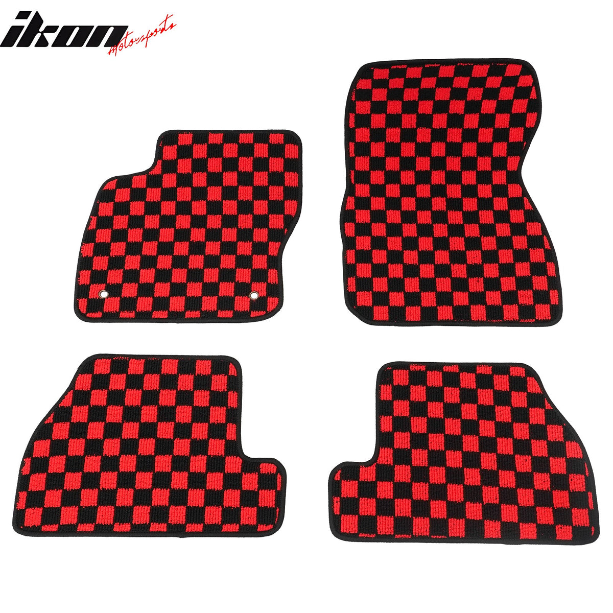 Front Rear Full Set Waterproof Floor Mats for Ford Focus 2012-2018 Black Red Plaid Checkered Carpets PP & Loop Pile Surface & TPE Backing 4PCS