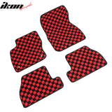 Front Rear Full Set Waterproof Floor Mats for Ford Focus 2012-2018 Black Red Plaid Checkered Carpets PP & Loop Pile Surface & TPE Backing 4PCS
