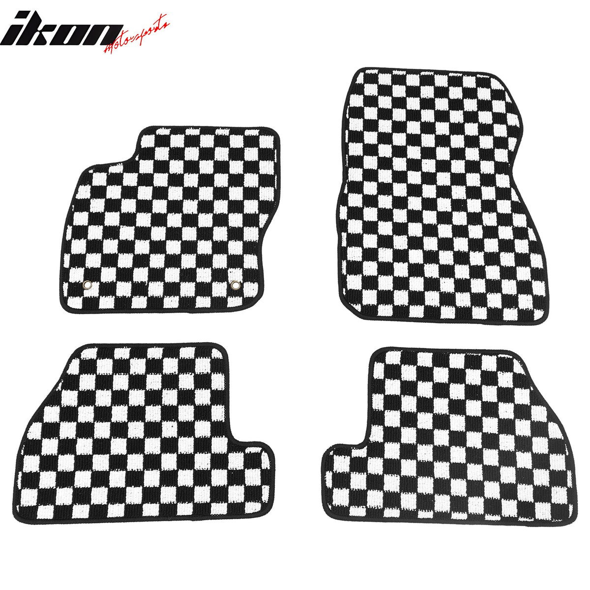 Front Rear Full Set Waterproof Floor Mats for Ford Focus 2012-2018 Black White Plaid Checkered Carpets PP & Loop Pile Surface & TPE Backing 4PCS