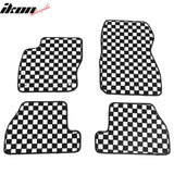 Front Rear Full Set Waterproof Floor Mats for Ford Focus 2012-2018 Black White Plaid Checkered Carpets PP & Loop Pile Surface & TPE Backing 4PCS