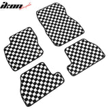 Front Rear Full Set Waterproof Floor Mats for Ford Focus 2012-2018 Black White Plaid Checkered Carpets PP & Loop Pile Surface & TPE Backing 4PCS