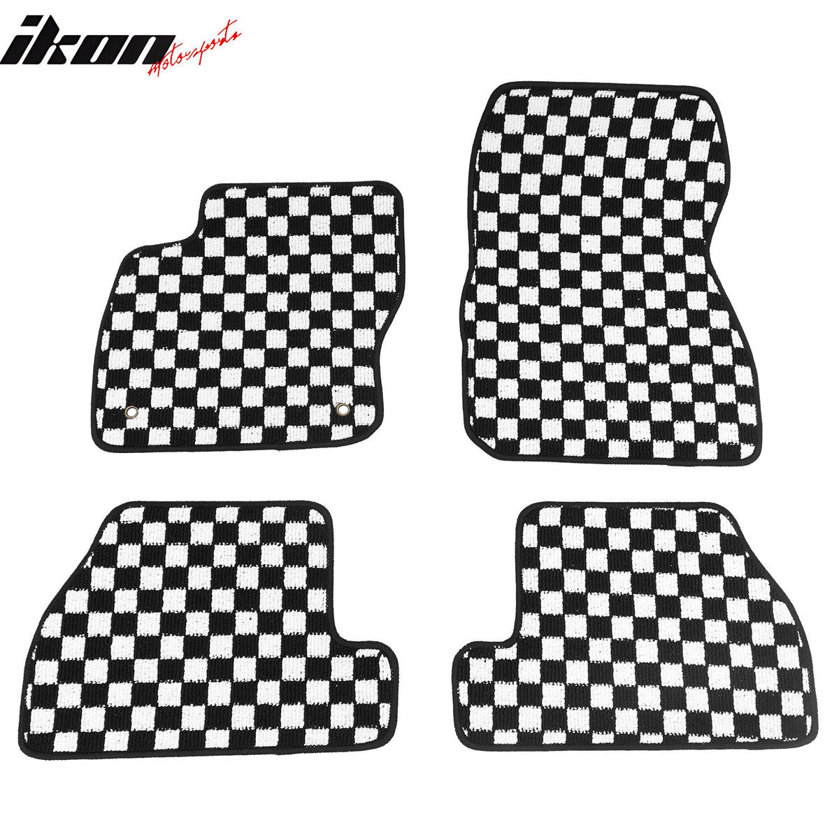 Front Rear Full Set Waterproof Floor Mats for Ford Focus 2012-2018 Black White Plaid Checkered Carpets PP & Loop Pile Surface & TPE Backing 4PCS