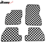 Front Rear Full Set Waterproof Floor Mats for Ford Focus 2012-2018 Black White Plaid Checkered Carpets PP & Loop Pile Surface & TPE Backing 4PCS