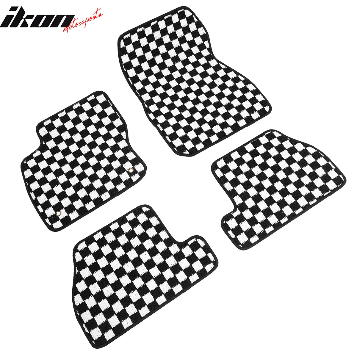 Front Rear Full Set Waterproof Floor Mats for Ford Focus 2012-2018 Black White Plaid Checkered Carpets PP & Loop Pile Surface & TPE Backing 4PCS