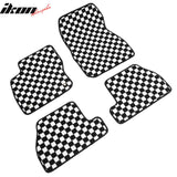 Front Rear Full Set Waterproof Floor Mats for Ford Focus 2012-2018 Black White Plaid Checkered Carpets PP & Loop Pile Surface & TPE Backing 4PCS