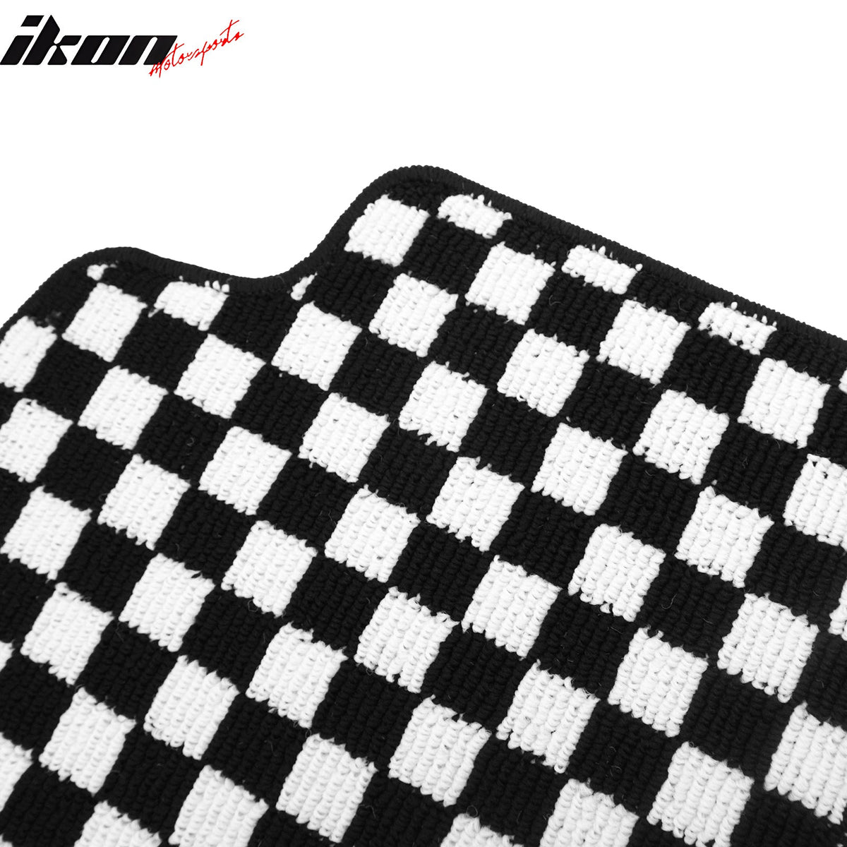 Front Rear Full Set Waterproof Floor Mats for Ford Focus 2012-2018 Black White Plaid Checkered Carpets PP & Loop Pile Surface & TPE Backing 4PCS