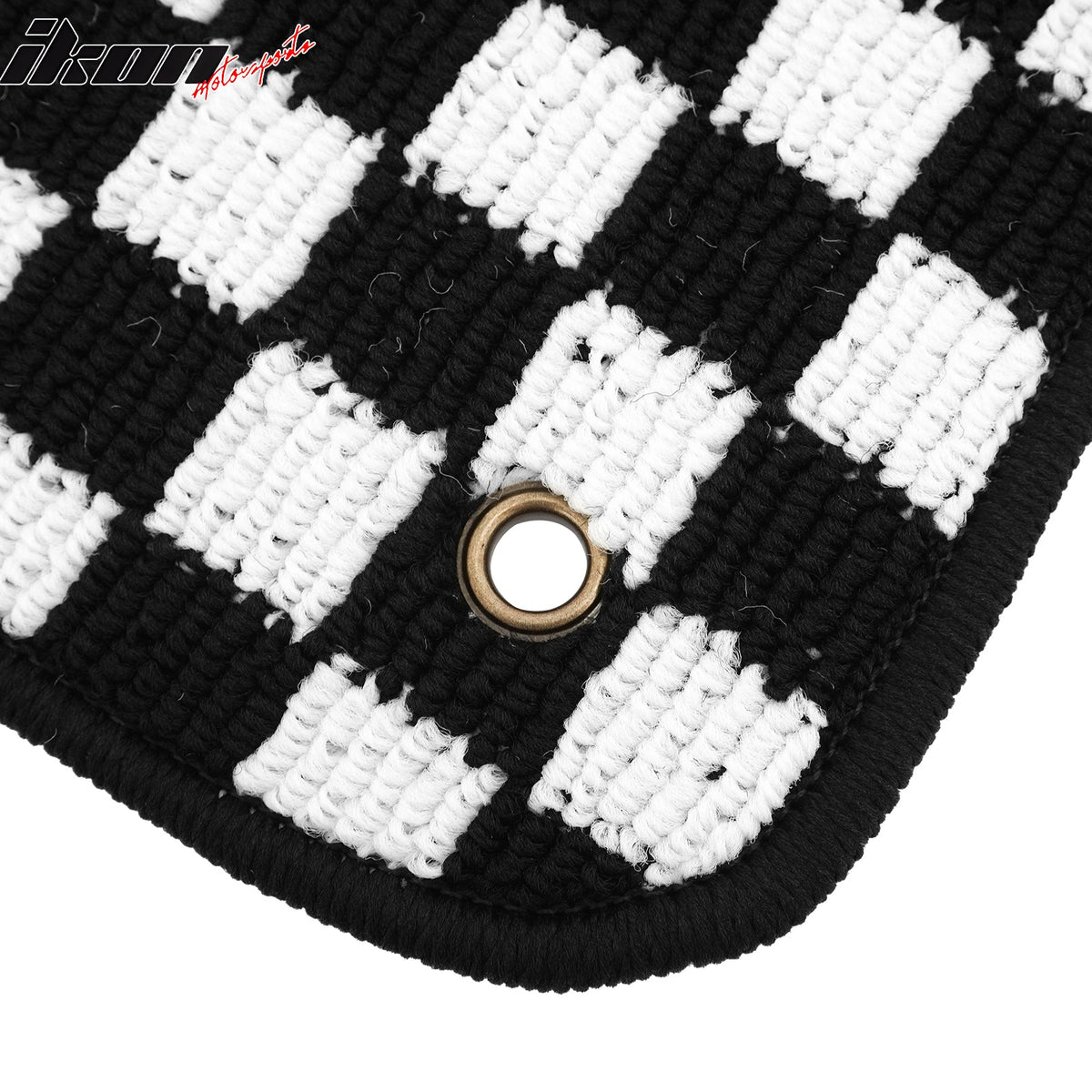 Front Rear Full Set Waterproof Floor Mats for Ford Focus 2012-2018 Black White Plaid Checkered Carpets PP & Loop Pile Surface & TPE Backing 4PCS