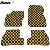 Front Rear Full Set Waterproof Floor Mats for Ford Focus 2012-2018 Black Yellow Plaid Checkered Carpets PP & Loop Pile Surface & TPE Backing 4PCS