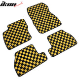 Front Rear Full Set Waterproof Floor Mats for Ford Focus 2012-2018 Black Yellow Plaid Checkered Carpets PP & Loop Pile Surface & TPE Backing 4PCS