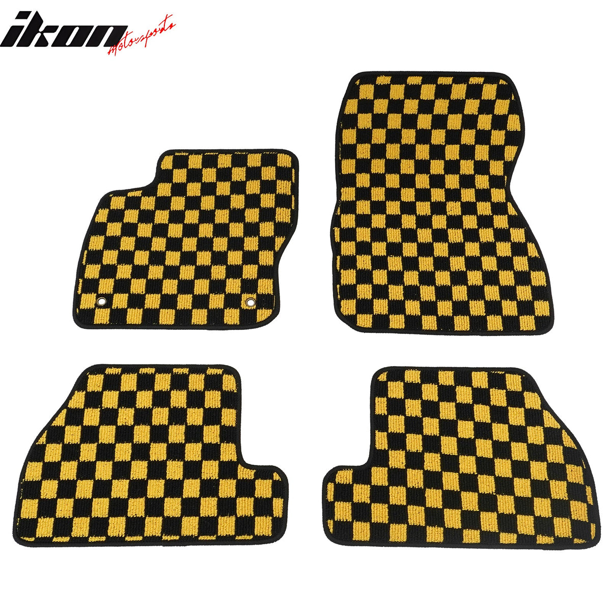 Front Rear Full Set Waterproof Floor Mats for Ford Focus 2012-2018 Black Yellow Plaid Checkered Carpets PP & Loop Pile Surface & TPE Backing 4PCS