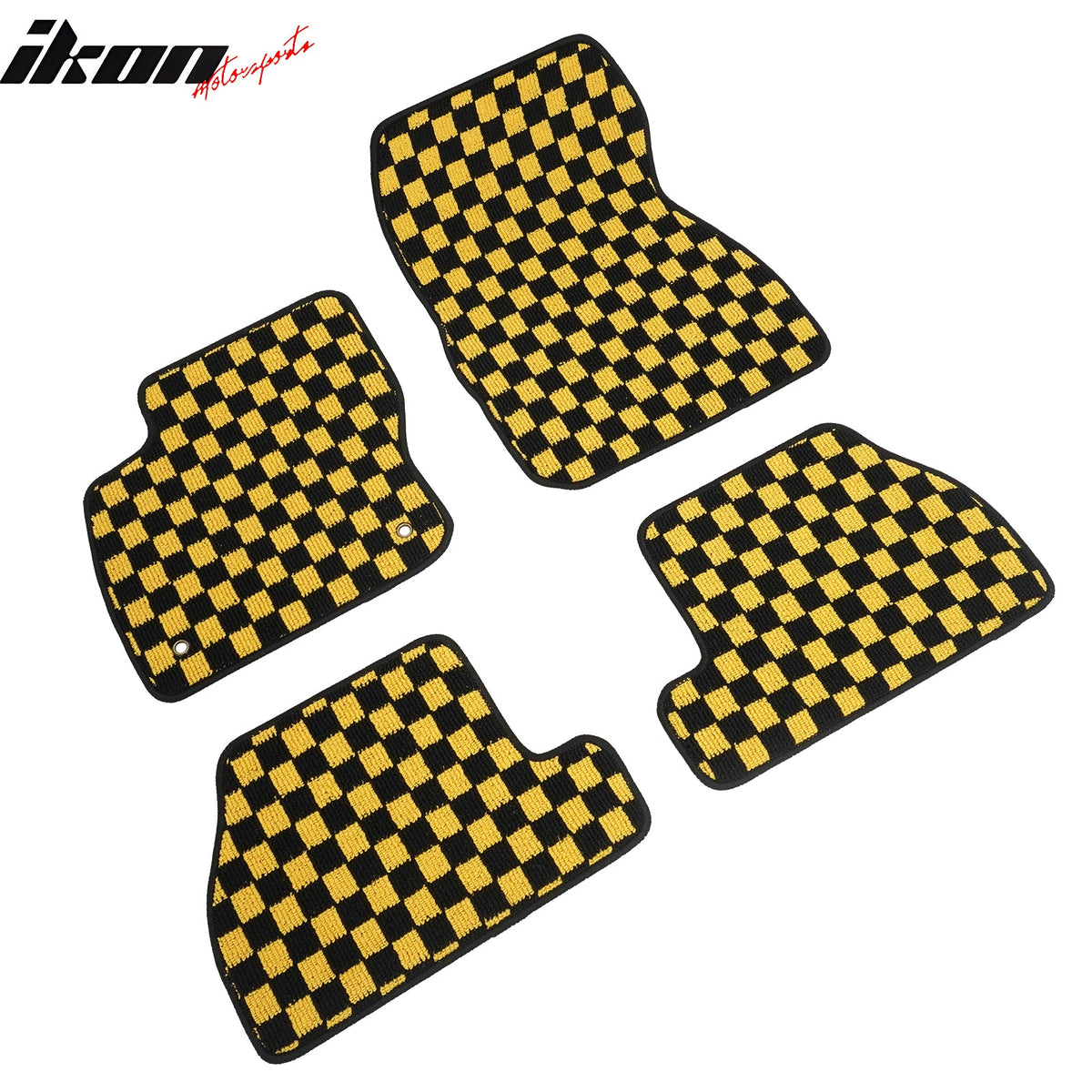 Front Rear Full Set Waterproof Floor Mats for Ford Focus 2012-2018 Black Yellow Plaid Checkered Carpets PP & Loop Pile Surface & TPE Backing 4PCS