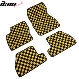 Front Rear Full Set Waterproof Floor Mats for Ford Focus 2012-2018 Black Yellow Plaid Checkered Carpets PP & Loop Pile Surface & TPE Backing 4PCS